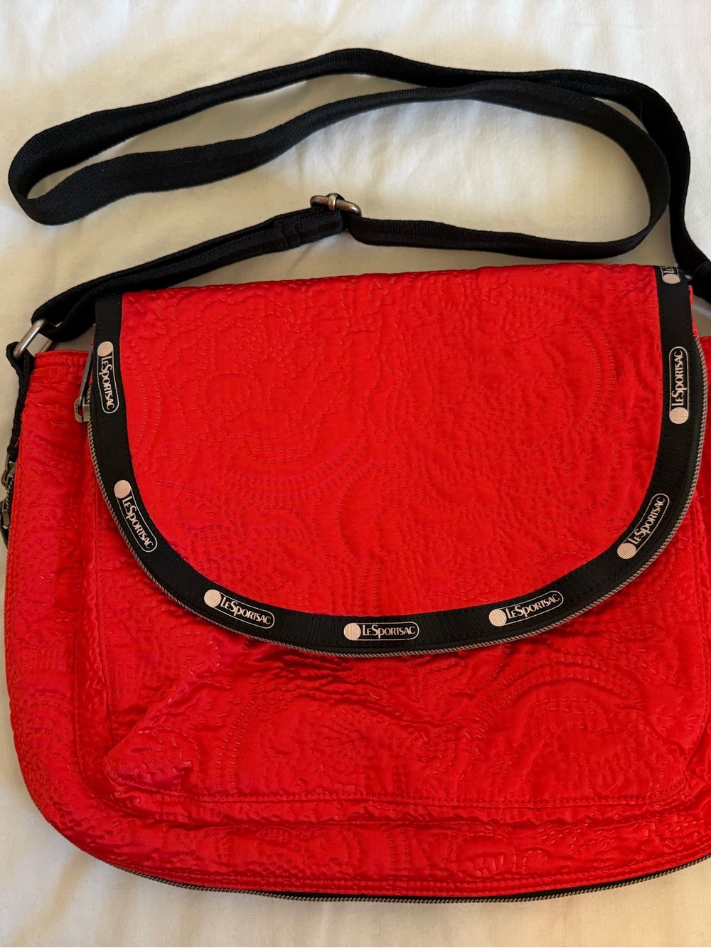 Lesportsac Red Quilted Crossbody with Black Trim